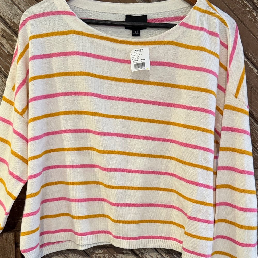 Lumiere Women's Colorful Striped Sweater - Cream, Pink, and Gold